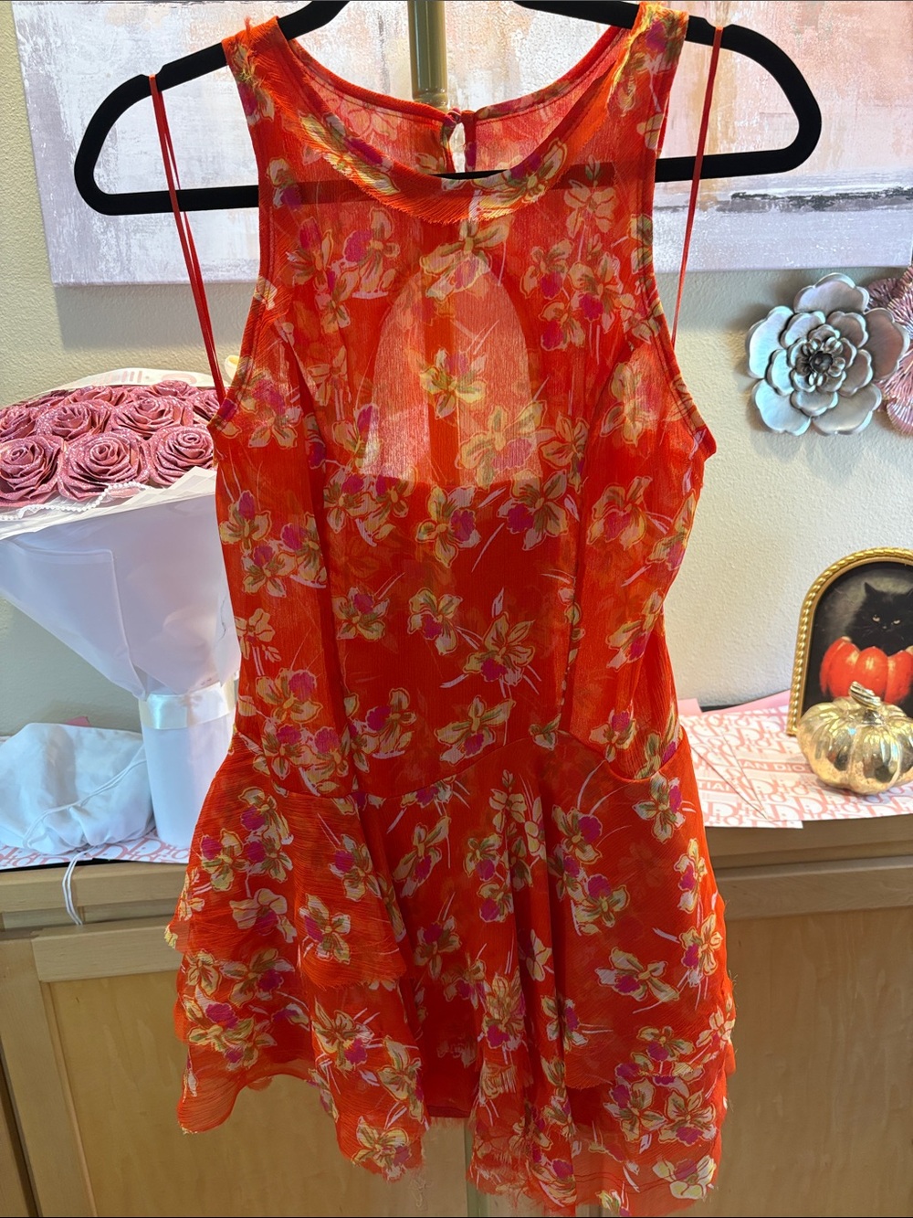Free People Red Floral Chiffon Mini Dress